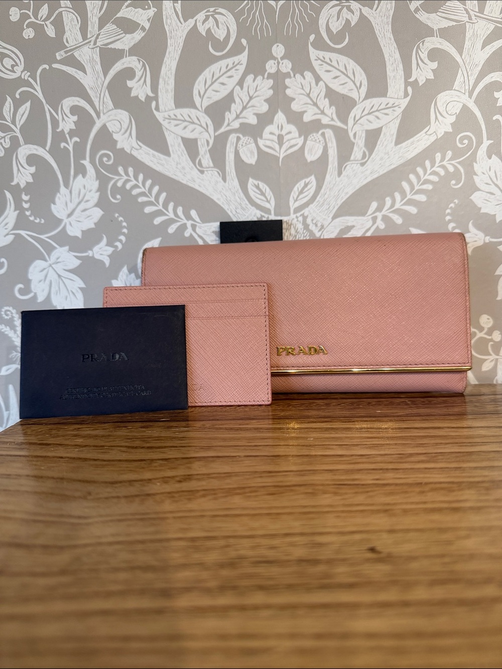 Prada Saffiano Snap Wallet w/ Removable Card Holder Auth Card Orchidea Pink